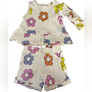 Jessica Simpson Ruffled 3-Piece Bodysuit Set Floral Yellow Pink Girls 18M Spring